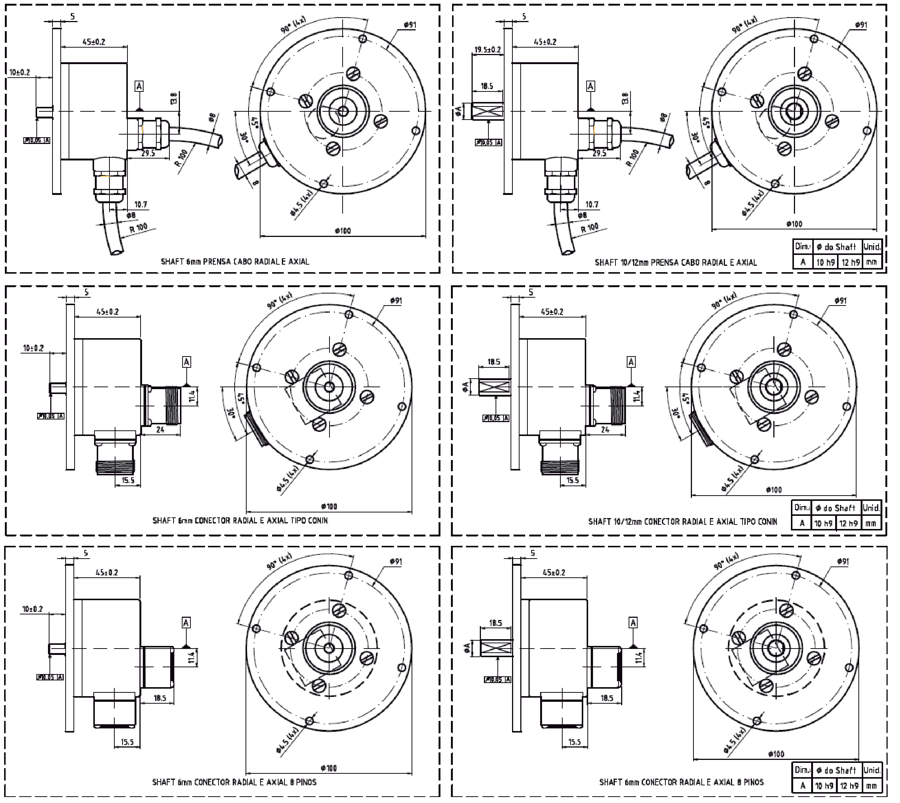 B58N — Flange redonda · base 4 + flange — desenho dimensional original