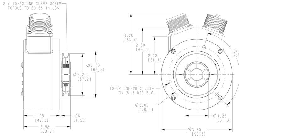 HS35iQ — Corpo do encoder · sem kit — desenho dimensional original