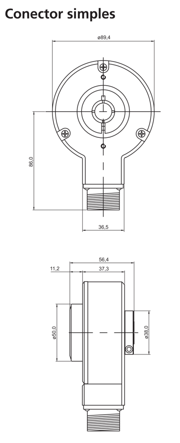 HS35N — Corpo do encoder · sem suporte — desenho dimensional original