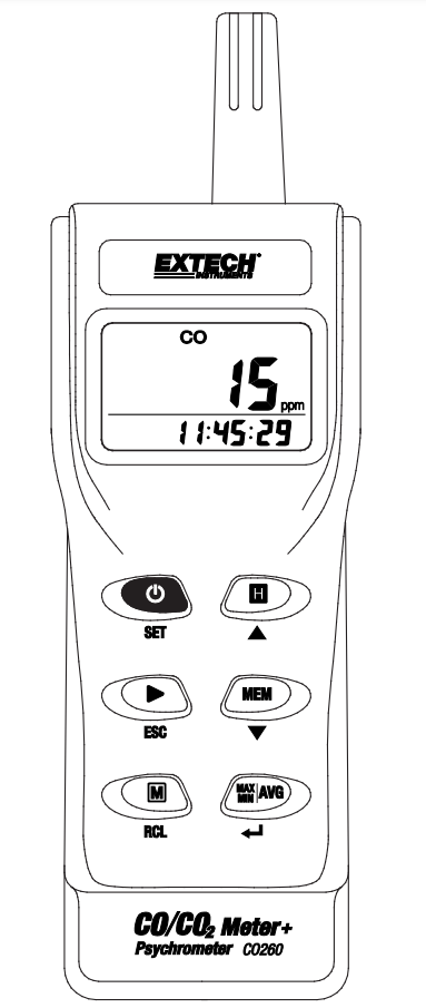 Medidor de CO/CO₂ Extech CO260