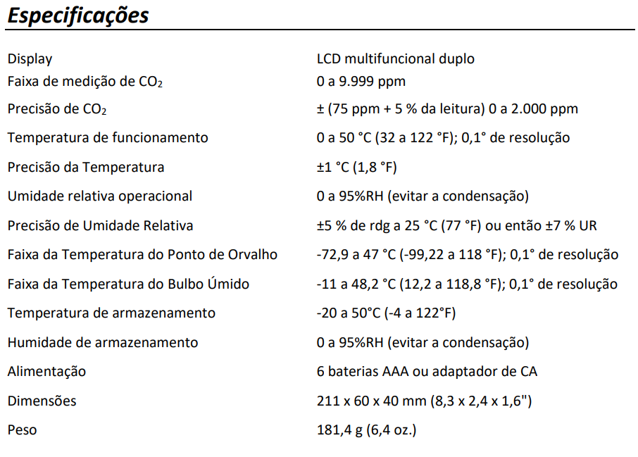 Medidor-de-Qualidade-do-Ar CO₂ Extech CO240