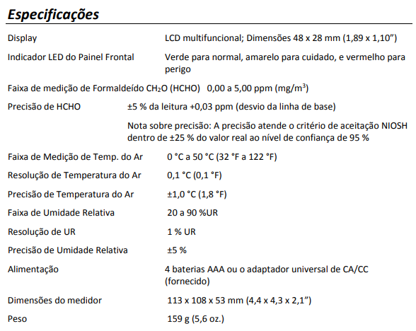 Monitor de Formaldeído Extech FM100