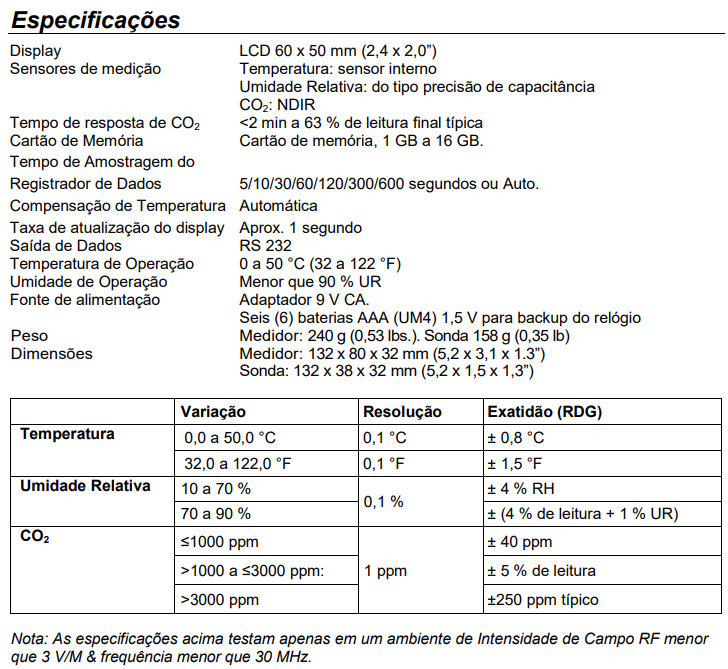 Registrador-de-Dados CO₂ Extech SD800
