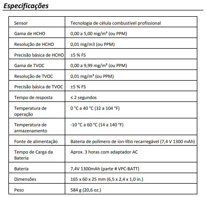Medidor de VOC/Formaldeído Extech VFM200